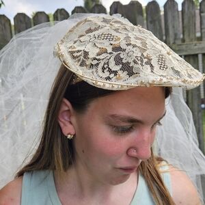Antique Bridal Headpiece and Veil. 1940s/50s.